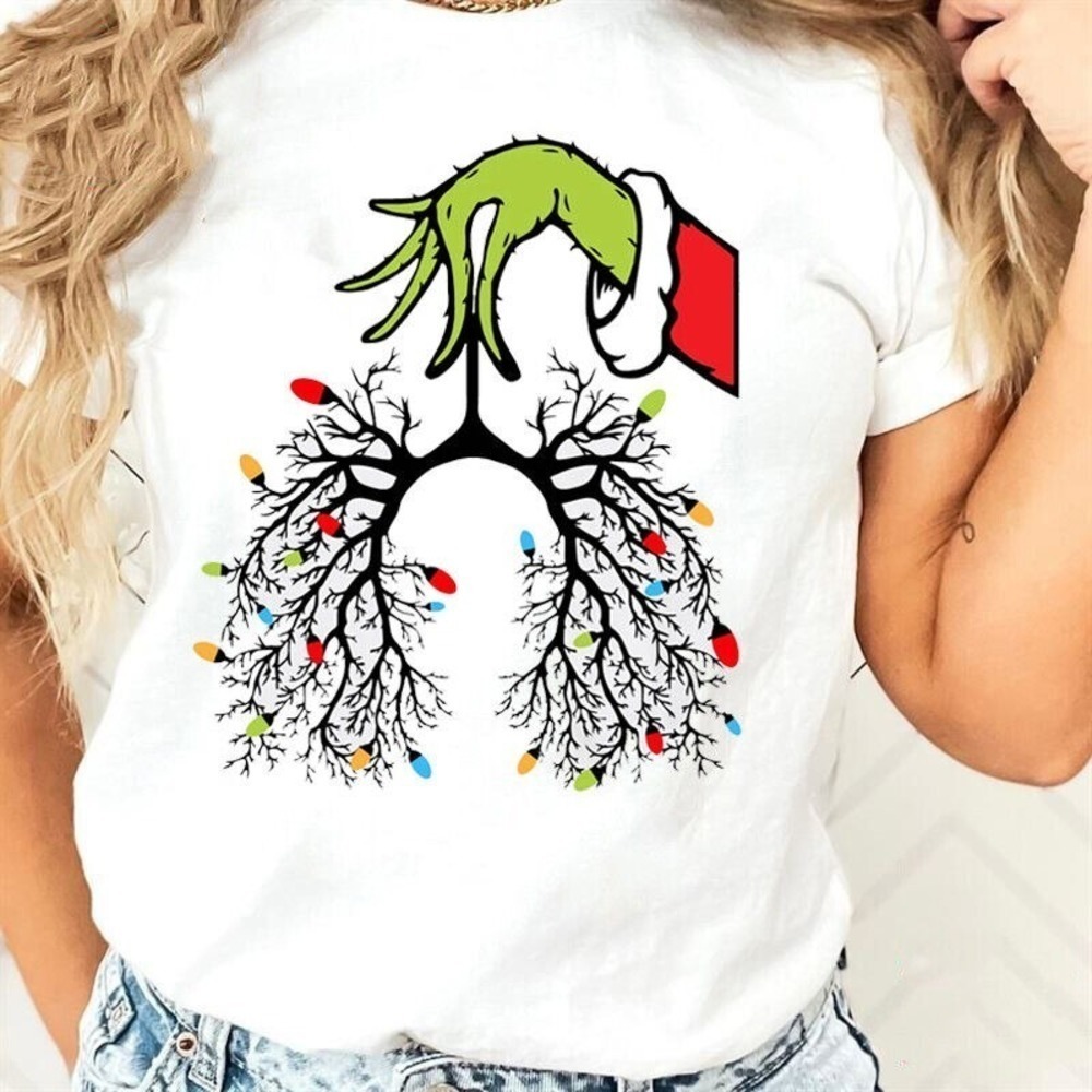 Christmas Nurse Tshirt Funny Grinch Tee Lung Christmas Lights Shirt